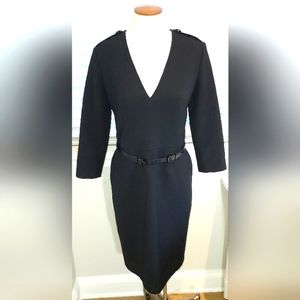 Burberry London Black 3/4 Sleeve Virgin Wool Blend Dress with Belt Pre-owned
